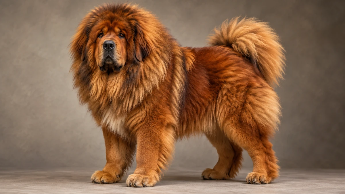 Tibet Mastifi köpek — altın yelekli kızıl renk