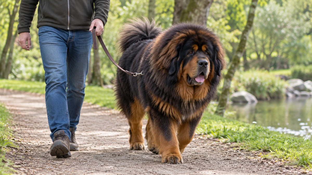 Tibet Mastifi köpek — parkta yürüyüş ve egzersiz